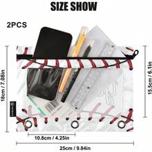 Custom Pencil Pouch For 3 Ring Binder Baseball Lace Red Stitches Personalized Pencil Pouches Case Binder Cosmetic Bag 2 Pack For Office School College Supplies-0142 - 棒球花邊 - 查看 3