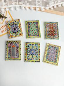 1pc Vintage Moroccan Window Floral Pattern Stamp Shaped 3D Floral Embossed Gold Foil Refrigerator Magnet, Suitable For Home Decor, Daily Use And Holiday Gifts