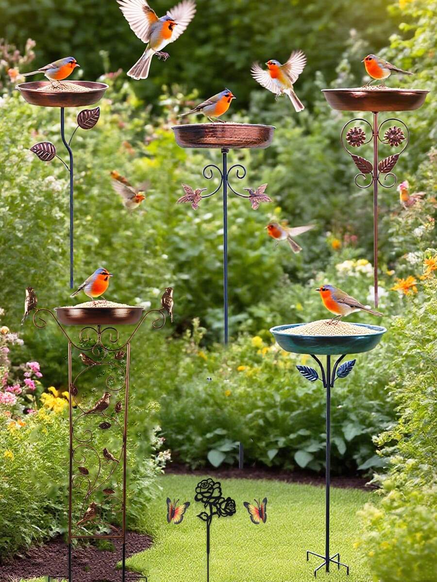 1PC Metal Bird Bath Stand And Feeder, With Column, Leaf, Sunflower Design, For Outdoor Garden, Courtyard And Lawn Decoration, With Five Strong Gripping Diameter - Outdoor Garden Water Feature Outdoor Decoration Garden Decoration Home Decor, Family Metal Wall Art Decor, Gift Preferred. - Multicolor - View 1