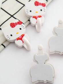 Sanrio 2/4pcs Hello Kitty Adhesive Wall Hooks Contemporary Plastic Utility Hook, Easy Install Wall Mount, Strong Suction Cup No-Trace Hanging For Kitchen And Home