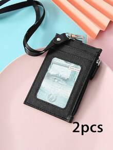 1个休闲仿皮卡包 - 1个带拉链的卡槽和挂绳 - 无内衬，可水洗，时尚PU皮革卡包，带挂绳，男女通用卡包，颈挂式身份证卡包，零钱包，多个卡槽，简约卡包 - 彩色 - 查看 14
