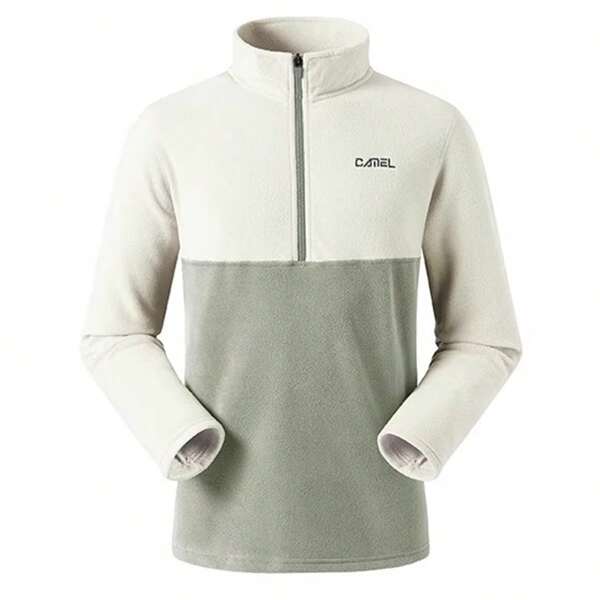 CAMEL CROWN Outdoor Fleece Jacket Stand Collar Polar Fleece Top Warm Half Zip Sweater Jacket