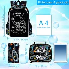 3Pcs Glow In The Dark Space Backpack For Boys, 17 Inches Astronaut School Bookbag Set For Teens, Laptop Backpacks With Lunch Bag(Black) - màu đen - Xem 2