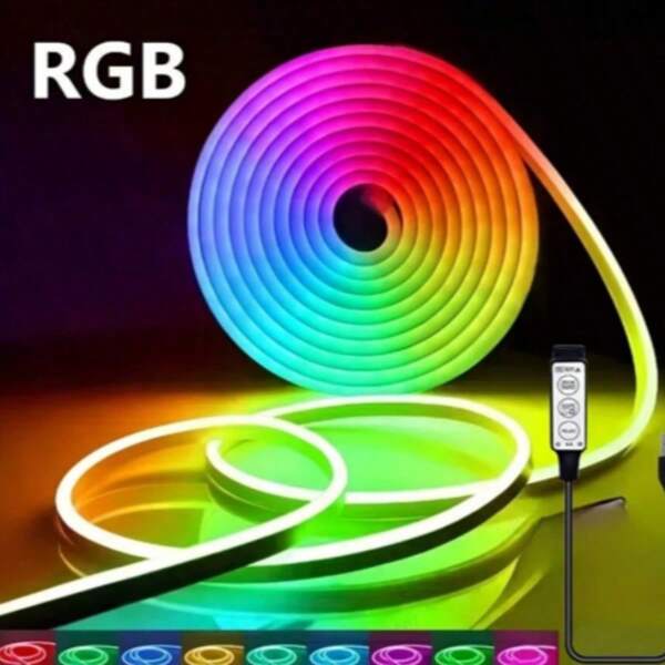 RGB Neon Light Strip With USB Interface, 5V, Three-Button Switch, Controllable Multicolor Lights, Perfect For HALLOWEEN AND Christmas, Party Ambiance Lighting, And Holiday Decorations, Festive Decor | Flexible Neon Lights