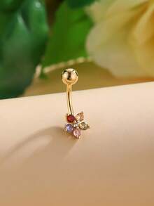 1pc Elegant Floral Cubic Zirconia Belly Button Ring, Women's Body Piercing Jewelry - Flower - View 9