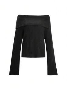 Suéter de punto con mangas acampanadas y hombros descubiertos para mujer