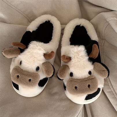 Women Slippers Comfortable Cow Print Cotton Shoes For Indoor Relaxation