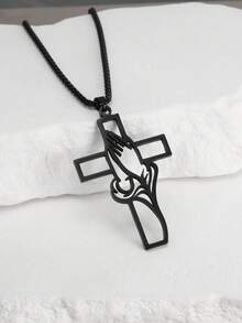 Christian Bible Cross Necklace, Stainless Steel Pendant Chain For Men, Prayer Jesus Jewelry Gift, Corrente Men - Silver - View 8