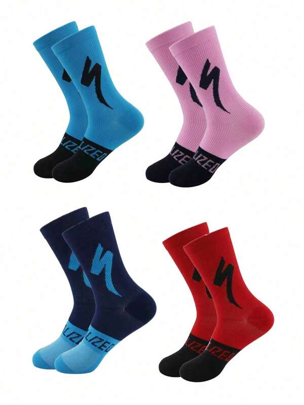 2/4/6 Pairs Men's Mid-Calf Cycling Socks, Outdoor Hiking Travel Sports Socks, Road Bike Cycling Socks, Mountain Bike Cycling Socks, Running Badminton Sports Socks