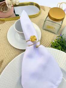 6 Or 12 Metallic Napkin Holders With Pearls And Flowers For Dinner Table Setting - Vàng - Xem 3