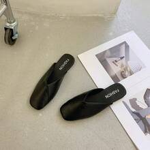 Women's Black Mule Shoes, Elegant Square Toe Design, Fashionable Comfortable Flat Sandals, Closed-Toe Slip-On Shoes, Suitable For Indoor And Outdoor, All Season, Synthetic Leather Upper Soft And Comfortable, Rubber Outsole Durable And Non-Slip, Wholesale And Retail