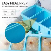 Silicone Freezer Tray With Lid 2 Pack Silicone Freezer Molds - Large Ice Cube Tray - Makes 8 Perfect 1 Cup Portions Soups, Broths, Stews, Sauces, Curries - Oven & Dishwasher Safe,9831696 - 藍白色 - 查看 6