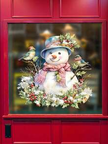Christmas Pink Scarf Snowman Glass Window Sticker Bedroom Balcony Home Party Decor