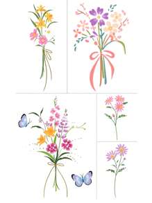 1 件高品质时尚多巴胺蝴蝶花束临时纹身，防水、防汗、可水洗，适合女性 - 彩色 - 查看 4