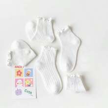 5 perechi de șosete subțiri pentru fete, asortate, primăvară/vară, șosete pentru copii cu volane, șosete scurte din plasă albe pentru bebeluși, vară