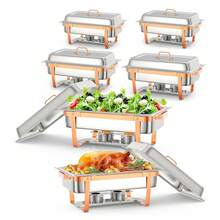 4pcs/6pcs Chafing Dish Buffet Set, Rectangular Chafing Dishes (8 QT) For Buffets With Lid Holder, Stainless Steel Chafing Dishes, Food Warmer For Kitchen, Party, Banquet - Silver - View 2