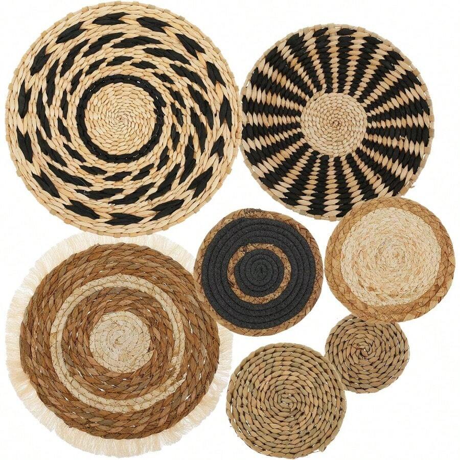 7 Pack Boho Wall Basket Decor Set Hanging Woven Wall Basket Decor Seagrass Rattan Wicker Boho Wall Decor Round Farmhouse Wall Hanging Baskets Rustic Flat Wall Art For Living Room Bedroom KitchenB0DSFT8PQG[Am]14W208