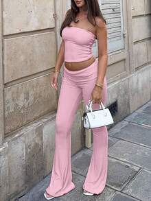 2 件套女士性感时尚舒适休闲运动装、海滩度假装和日常装 - 粉色 - 查看 4