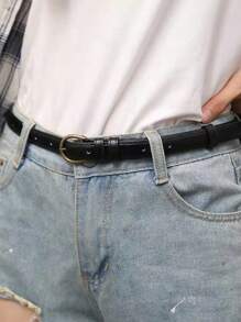 Vintage Mini Leather Belt, Versatile Jeans Belt, Slim Plain Black & Coffee Casual Waist Belt, Decorative Buckle Design, PU Leather Casual, Business, Boyfriend Husband Father Dad Men Gift, Daily Wear, Fashion, Teen, Outdoor, Vacation, Athletic, Travel, Street, Boho, Vintage Fall, Autumn, Halloween Autumn-Winter Accessories,Suitable For Teens, Youth,Men,Casual, Outdoor, Athletic, Vacation, Graduation Gifts, Birthday, Daily Wear