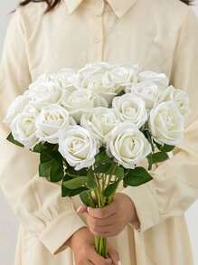 1/5/10pcs 20.07in Romantic Artificial Roses Flowers Flannelette Roses Fake Plants, Flower Bouquet, For Home Decor, Wedding Decorations, Fall Decor, Autumn Decor, Room Decor, Kitchen Accessories, Dining Room, Bedroom Decor, Bathroom Accessaries, Party Decorations, Halloween Decor, Christmas Decoration, New Year Decoration, Bride Holding Flower, Campus Decorations, Garden Accessories Outdoor