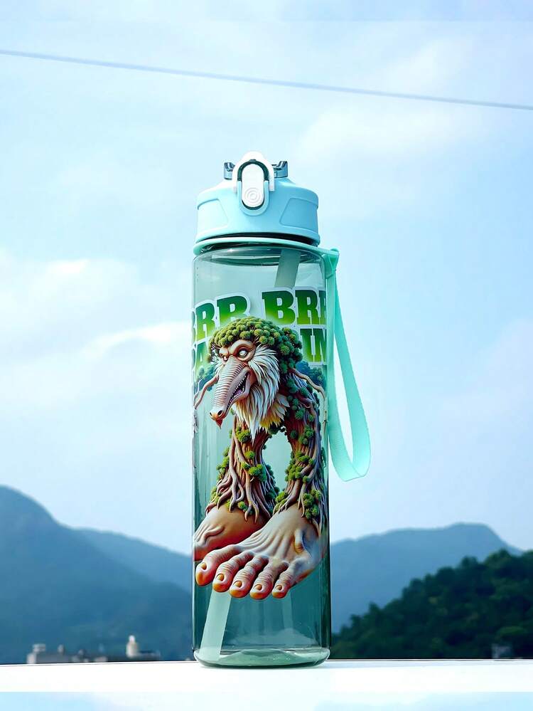 儿童水瓶，恐龙，鲨鱼，1 个带有卡通动物图案的可爱运动水瓶 - 800 毫升，吸管杯，带手柄，防漏，防震，便携 - 适合旅行、户外活动以及幼儿园和学校的学生使用 - 彩色 - 查看 6