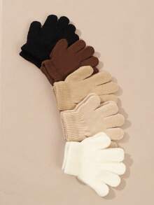 5 pares de guantes de invierno para niños, guantes de punto de dedos completos para bebés y niños, guantes cálidos y elásticos a granel para niños y niñas