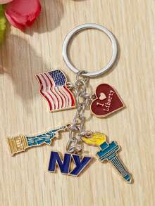 1 pieza Llavero con bandera estadounidense patriótica y dije de la Estatua de la Libertad - Llavero de coche y colgante de bolso, adecuado para el Día de la Independencia, accesorios de ropa urbana, decoración del Día de la Independencia - Blanco y Negro - Ver 1