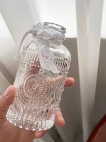 مجموعة مكونة من 2 قطعة (زهرة الليلي الاصطناعية + إناء زجاجي)، إناء زجاجي شفاف عتيق، إناء زهور صغير بلوري للديكور، إناء زهور قصير ذو فم صغير عتيق، مناسب كقطعة مركزية لحفل الزفاف، ديكور طاولة، مجموعة زهور اصطناعية لديكور المنزل، إناء ديكور لغرفة الزفاف