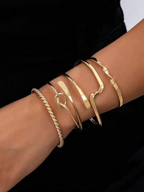 5 pièces Ensemble de bracelets joncs minimalistes à nœud géométrique, bijoux pour un port quotidien pour femmes
