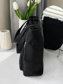 女士时尚纯色尼龙多功能手提包，简约多口袋大容量腋下包，多功能手提包，休闲旅行假日购物手提/单肩包，商务通勤日常外出笔记本电脑包，适合学习、工作、通勤和日常使用，返校包 - 黑色 - 查看 5