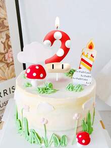 Red Cartoon Mushroom Themed 0-9 Number Birthday Party Cake Decorative Candles - Multicolor - View 4