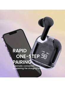A Pair Of Transparent TWS Wireless Earphones, Stereo Wireless Earphones With LED Battery Display Screen, Type-C Charging Case, Compatible With All Smartphones, Suitable For Gaming, Music, Outdoor Sports/Business, Adult Use, Condenser Microphone, Rechargeable Battery, Polymer Lithium-Ion