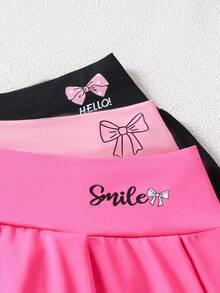 3pcs/Set Tween Girl Casual School Style Butterfly Print Pleated Skorts, Autumn/Winter - Multicolor - View 3