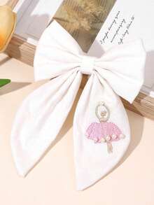 1个芭蕾舞女孩刺绣蝴蝶结发夹，优雅纯色发夹，适合日常和派对佩戴，女孩简约大蝴蝶结发饰 - 彩色 - 查看 12