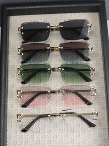 1pc/5pcs Metal Frameless Gear Gradient Rectangular Fashion Glasses, Fashionable Street Style Eyewear For Daily Wear