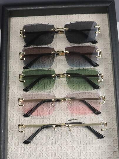 1pc/5pcs Metal Frameless Gear Gradient Rectangular Fashion Glasses, Fashionable Street Style Eyewear For Daily Wear