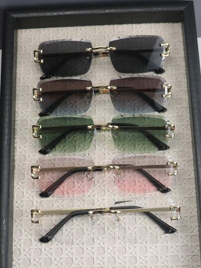 1pc/5pcs Metal Frameless Gear Gradient Rectangular Fashion Glasses, Fashionable Street Style Eyewear For Daily Wear