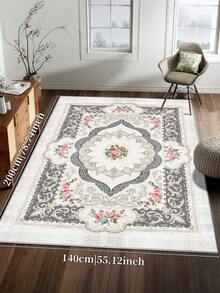 Tapete bege de 1 peça, estilo retrô europeu, lavável, antiderrapante, de lã sintética, 1160g/m², para sala de estar, quarto, cozinha, escritório, entrada