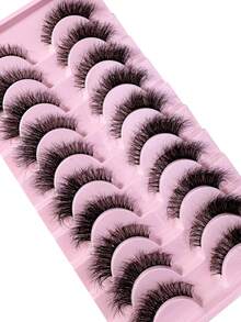 LYBCG 10Pairs Of Luxurious Fluffy False Eyelashes - Thick, Wispy, Clear Band Faux Mink Lashes 3D Volume, Reusable, Soft, Lightweight, Faux Mink Strip Lashes For Cosplay Manga Cat False Lashes Dramatic Eye Makeup Look - 黑色 - 查看 4