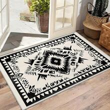 3x5 Rugs, 2x3 Rug, Southwestern Rustic Area Rug, Colorful Geometric Door, Washable & Non - Slip Small Carpet, Home Decor - Black White - 查看 4