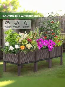 [Elevated Garden Bed] 2pcs/3pcs  Raised Garden Bed Planter Box With Drainage – Weather-Resistant Elevated Plastic Boxes For Outdoor Vegetables & Flowers – Easy Setup Garden Kit For Patio, Backyard, Courtyard - 灰色 - 查看 1