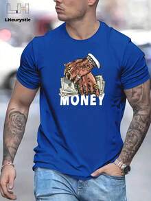 Men's Sports T-Shirt With Money Pattern Print - White - View 7