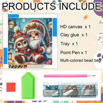 1pc Diamond Painting Kit - Full Round Diamond Christmas Santa Claus Hugging Deer, Cartoon, Cute, Snowy, Suitable For Home Decor - Applicable For Bedroom, Living Room, Foyer, Study, And Bathroom Wall Decoration, Holiday Art Gift, Frameless