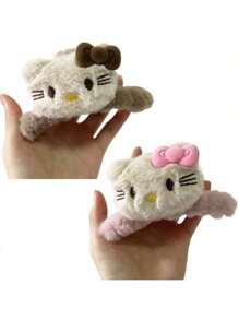 Sanrio 1/2 pezzi Fermagli per capelli a forma di farfalla in velluto con fiocco, motivo a stampa coordinato, taglia media, i migliori regali per la Festa di San Valentino, con Hello Kitty, Melody e Kuromi