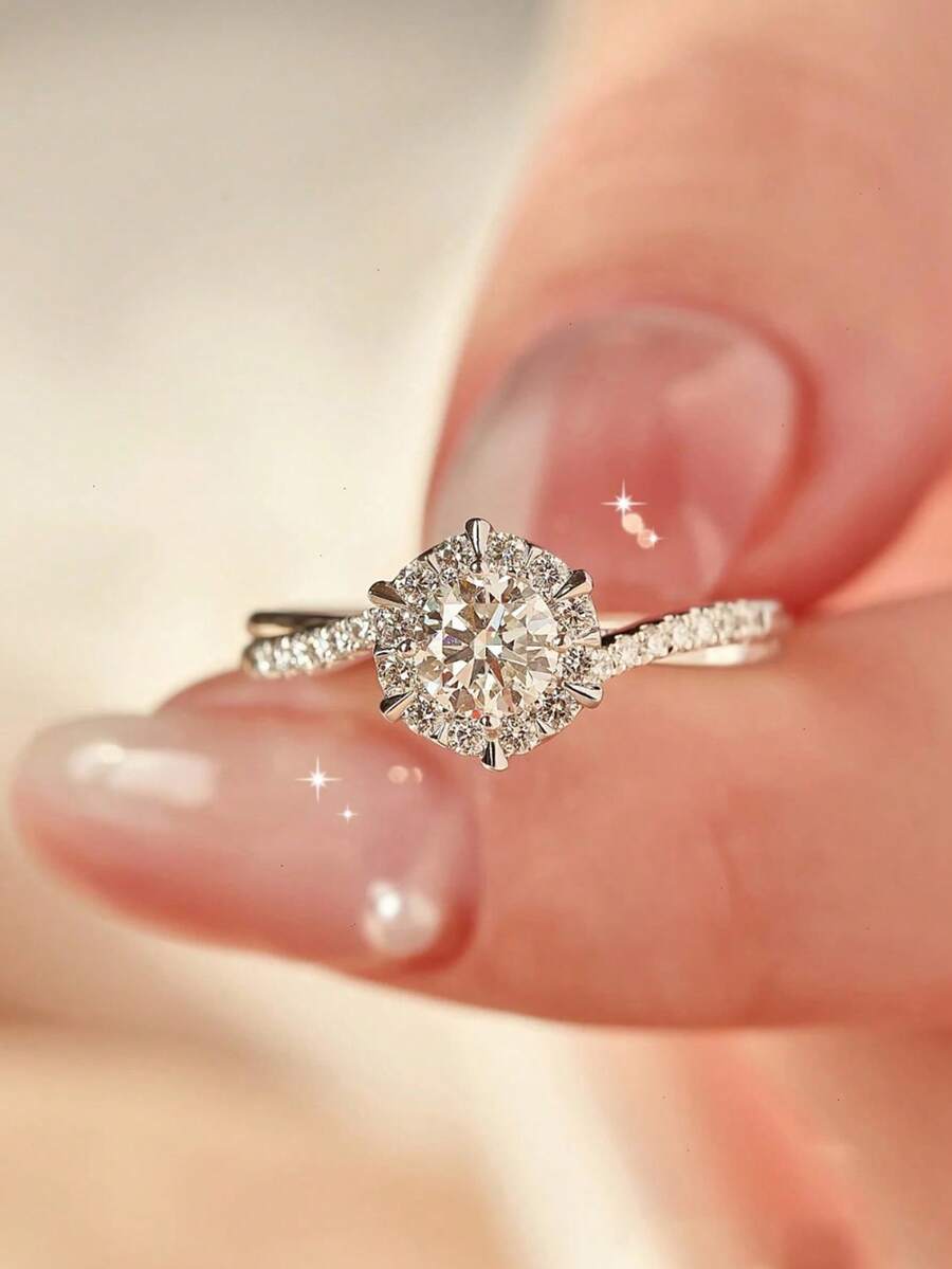 1 chiếc nhẫn đính hôn/cưới bằng đá Zirconia dành cho nữ, thời trang, sang trọng, lãng mạn, phong cách thanh lịch, thiết kế độc đáo, nhẫn hở có thể điều chỉnh tinh tế, quà tặng ngày lễ tình nhân - Bạc - Xem 1