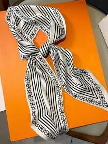 1 件女士装饰色块围巾，新款春夏字母印花，丝滑涤纶材质，高弹抗皱围巾，环绕式包带，送给家人和朋友的礼物