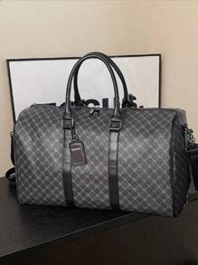 1pc Travel Bag, Checkerboard Design Lightweight High Capacity, Fashionable Suitable For Long Travel, Business Trips, Student Dorms, Weekend Picnics Overnight Bag Large Tote Bag Travel Essential Shopping Bag Large Capacity Bag Hiking Accessories Travel Bags Gym Bag Luggage Beach Weekend Bag Vacation Bags For Travel Holiday - Black - View 2