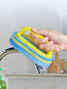 1 pieza Cepillo de limpieza multifuncional con mango (color aleatorio), cepillo de baño para azulejos y baldosas engrosado y ampliado, cepillo de limpieza para ollas y fregaderos, con esponja fuerte para fregar, apto para limpieza multiusos, incluyendo baños, cocinas y pisos, puede limpiar eficazmente manchas de grasa en bañeras, azulejos, estufas y vidrio.