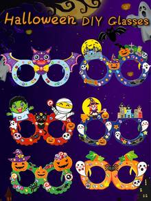 1pc Children's Halloween DIY Cartoon Glasses, Kids Creative Sticker Craft Toy, Preschool Halloween Costume Prop, DIY Craft Kit, Educational Toy