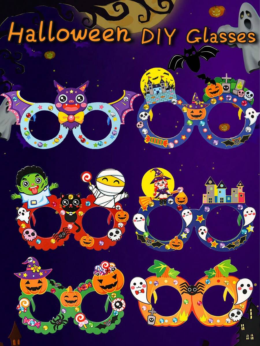 1pc Children's Halloween DIY Cartoon Glasses, Kids Creative Sticker Craft Toy, Preschool Halloween Costume Prop, DIY Craft Kit, Educational Toy